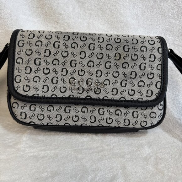 GUESS Draven Mini Crossbody Bag Flap Logo Embossed Shoulder Waist BLACK Women's